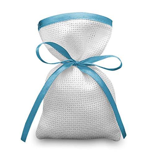 Crociedelizie, Stock 25 sacchetti bomboniere portaconfetti segnaposto in tela aida rifinitura in raso da ricamare a punto croce