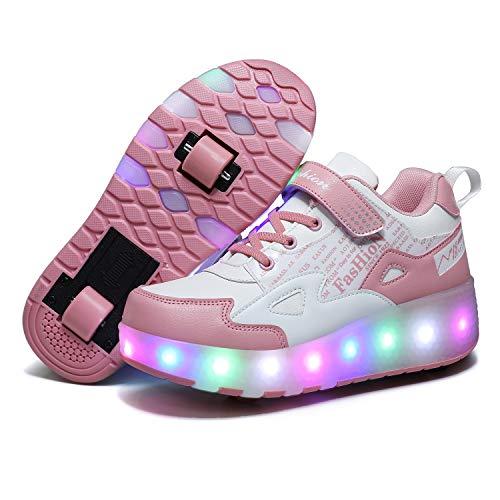 Aizeroth USB Ricarica LED Luci Brillantini Skateboard Scarpe Sportive con Rotelle Retrattile Sneakers Outdoor Multisport Luminose Running Calzature da Ginnastica per Bambini Ragazze e Ragazzi