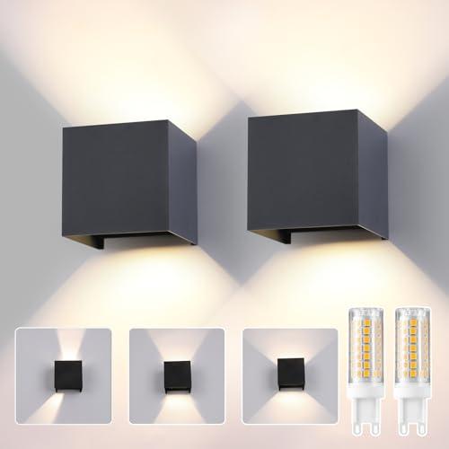 2 Pezzi Applique da Parete Interno/Esterno G9 LED Antracite Cubo IP65 Impermeabile Lampada da Esterno Parete 4000K Bianco Naturale Quadrata Alluminio Angolo del Fascio Lampadine Sostituibile Applique