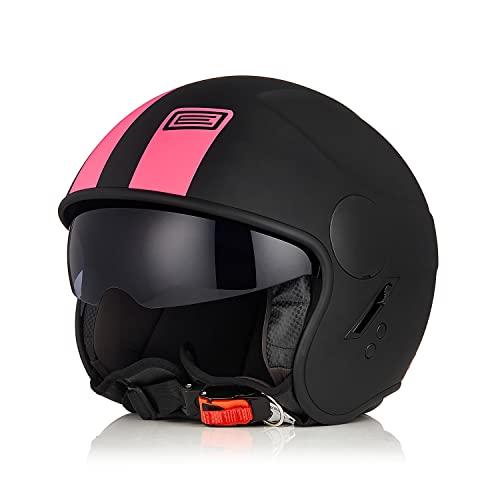 ORIGINE Casco Jet Moto Casco Aperto Scooter Omologato ECE con Visiera (BASIC FLUO FUXIA BLACK,S)