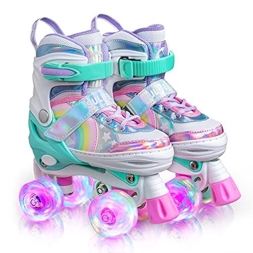 Sulifeel Rainbow Unicorn Pattini a Rotelle Regolabili in 4 Dimensioni Pattini Roller Illuminabili per Bambina e Bambino…