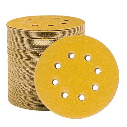 STEBRUAM 100 Pezzi Dischi Abrasivi da 125 mm Fogli di Sabbia a Disco 400 Graniglie Carte Abrasive 8 Fori Levigatura Carta Vetrata Smerigliatrice a Grana Grossa Cuscinetti per Levigatrice Orbitali
