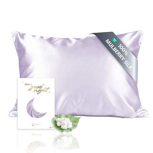 townssilk Federa seta cuscino,100% naturale seta di gelso 19momme,doppia faccia,benefica per capelli e pelle,ipoallergenica,cerniera nascosta,1 pz,50x75cm,Lavender
