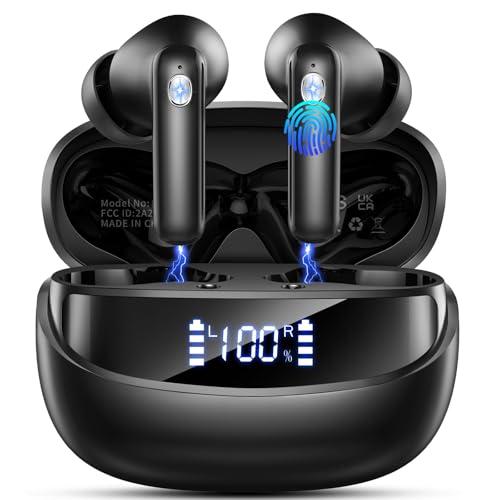 Nuovo Cuffie Bluetooth 5.4, Auricolari Bluetooth Stereo HiFi Con 4 ENC Microfoni Anti-Rumore, Durata 50 Ore Cuffiette In Ear, Impermeabili IP7 Cuffie Senza Fili, Cuffiette Touch Control, LED-Display