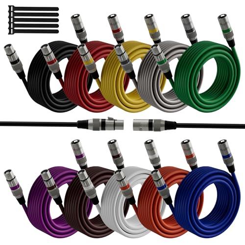 Cavo per microfono XLR Bilanciato 10M(10 Pezzi,multicolore),da maschio a femmina,schermatura a 3 pin,cavo patch DMX,con soppressione EMI e RFI,compatibile con amplificatore,altoparlante+5 fascette