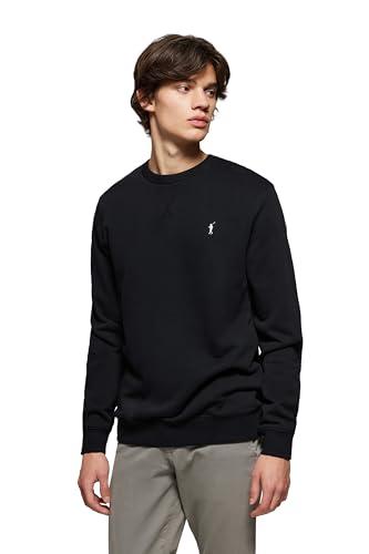 Polo Club Felpa Uomo a Girocollo con Logo Nero - Sweatshirt Senza Cappuccio Crewneck 100% Cotone