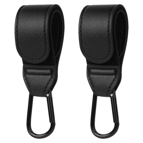 URAQT Ganci Passeggino 2 Pezzi, Nero Ganci per Passeggino Gancio per borsa della spesa, Gancio Passeggino Universale Sicuri Resistenti, Passeggino Accessori in Pelle, Antiscivol, Fino a 5 kg