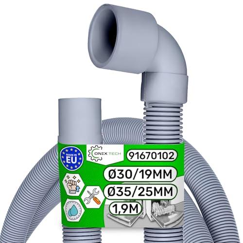 Tubo Scarico Lavastoviglie Universale 1,9 m Interno Ø 30/19 mm Esterno Ø 35/25 mm Dritto e Angolato 45° con Codice Originale 91670102 per Candy - MADE IN EU - Garanzia di 5 Anni - ONIX TECH