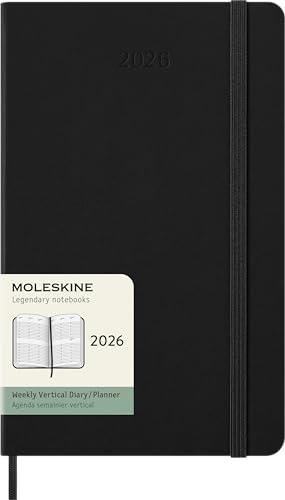 Moleskine Weekly Planner, Agenda Settimanale Verticale 2026 12 Mesi, Copertina Rigida e Chiusura Elastica, Colore Nero, Formato Large 13x21 cm