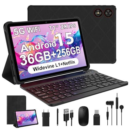 WOREGOO 11 Pollici Android 15 Tablet, 5G WiFi, Tablet in Offerta Octa-Core, 36GB RAM+256GB ROM (1TB TF), Display 2000x1200 FHD, Widevine L1/8+13MP/8000mAh/GMS/GPS, con Tastiera+Mouse (Nero)