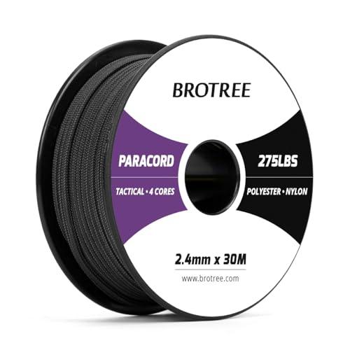 Brotree Paracord 2,4 mm 275lb Corda Nylon 30M 4 Fili Bobina Corda Sopravvivenza - 125 kg Carico di Rottura (Nero)