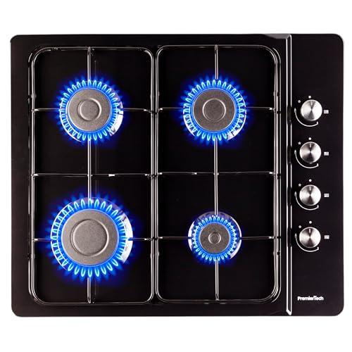 PremierTech Piano Cottura a Gas, 4 fuochi, 60cm, Smaltato Nero, da Incasso 56x48cm, Acciaio Inox, predisposto Metano e kit ugelli GPL inclusi, P460BL
