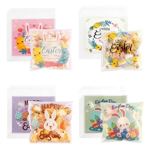 100 Pezzi di Sacchetti di Cellophane Pasquali, Sacchetti di Caramelle Regalo Pasquali, Bustine Trasparente Regalos Pasqua, Bustine Regalo per Caramelle, Biscotti, Cioccolato, Noci (C)
