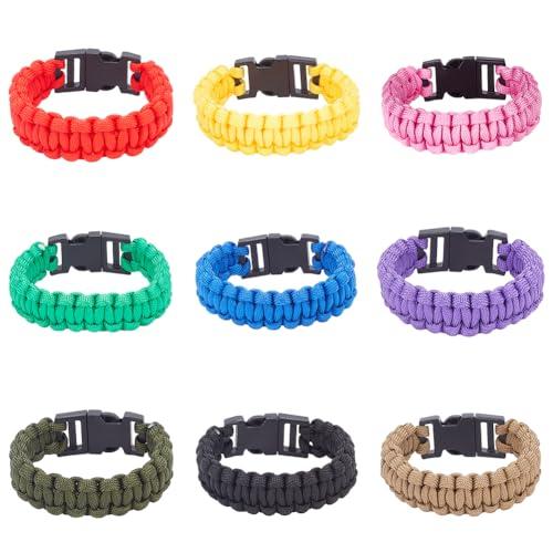 ANATTASOUL 9 bracciali per paracadutismo da donna e da uomo, corda intrecciata con corda per paracadute, per braccialetti da festa, corda, per escursioni, viaggi, campeggio, regali, Metallo