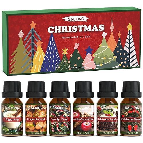 SALKING Oli Essenziali Natale per Diffusori 6x10ml, Set di Olio Essenziale Puri per Aromaterapia - Ghirlanda di Natale, mela alla cannella, pan di zenzero, bastoncini di zucchero, budino, zabaione