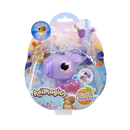 Animagic – Let’s GLO Capybara Viola - Animale Interattivo & Elettronico Luminoso per Bambini a Partire da 4 Anni - Giocattolo Sensoriale Che Brilla nell'Acqua - Capybara Elastico-Giocattolo da Bagno