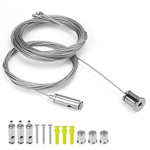 4 Pezzi Regolabile Sospensione del Cavo, DIYCUT Cavo Acciaio 1,5mm × 2m, Cavetto Acciaio con Occhielli Apparecchi di Illuminazione, Filo di Ferro Metallica per Pannello LED, Soffitto, Immagini