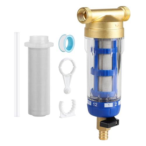 SWAWIS Spin-Down Filtro Acqua Sedimenti, 40 Micron Prefiltro dell'Acqua Riutilizzabile con Inserto Filtrante di Ricambio, Prefiltro in Ottone Sedimento Spin-Down(3/4'')
