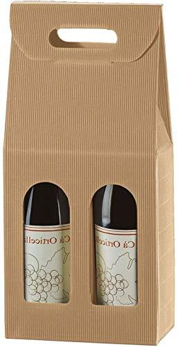 SCATOLA BOX PER 2 BOTTIGLIE AVANA MARRONE VINO BIRRA OLIO 750 ML MANICO CARTONE