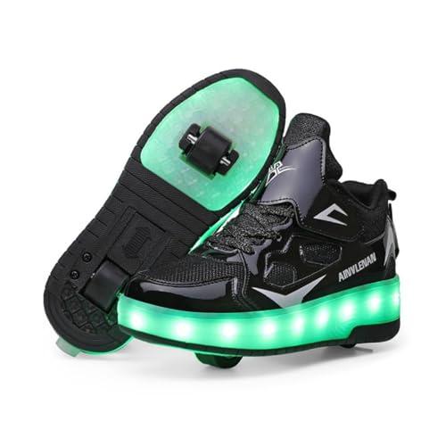 Scarpe da Ginnastica per Bambini, Scarpe da Skateboard a Due Ruote, Luce a Cambio Colore Regolabile, Ricarica USB, Universale per Ragazzi e Ragazze,Nero 27 EU.