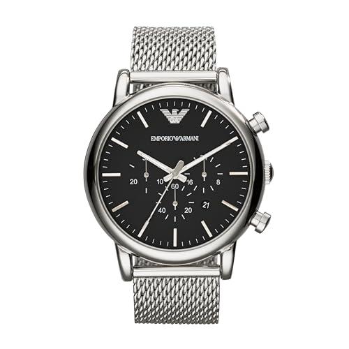 Emporio Armani Orologio Uomo, movimento cronografo al quarzo, cassa in acciaio inossidabile da 46 mm con bracciale in acciaio inossidabile, AR1808