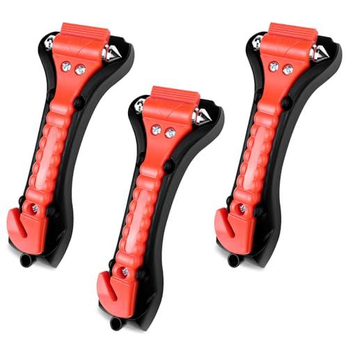 Brevanza 3 Pezzi Taglia Cinture di Sicurezza e Rompivetro, Martello di Emergenza, 2 in 1 Martelletto Frangi Vetro, Rompi Vetro per Auto, Martello di Sicurezza Auto con Punte Indurite