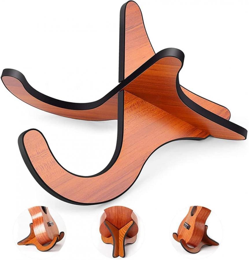 1 Supporto Chitarra Da Terra - Porta Chitarra Da Terra - Poggia Chitarra, Legno, Design Pieghevole, Stabile E Antiscivolo, Adatto Per Ukulele E Altri Strumenti A Corda (Legno Naturale)