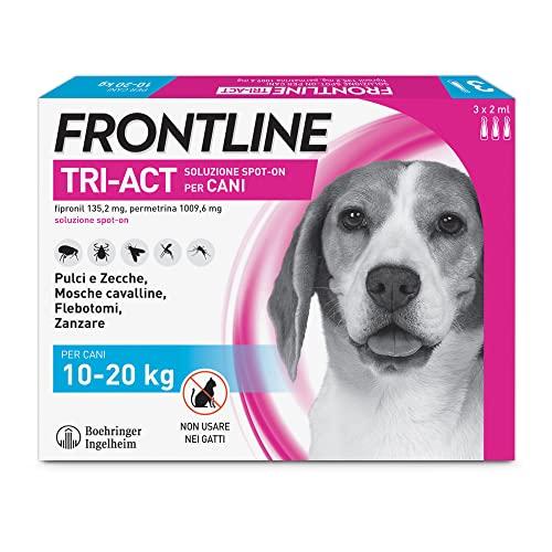 FRONTLINE Triact, 3 Pipette, Cane M (10-20Kg), Antiparassitario per Cani e Cuccioli di Lunga Durata, Protegge il Cane da Pulci, Zecche, Zanzare, Pappataci e Leishmaniosi, Antipulci 3 Pipette