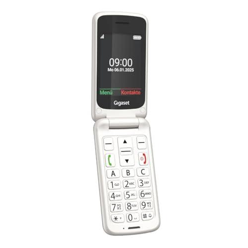 Gigaset GL595 Flip Cellulare - Per degli anziani - tasti grandi e pulsante di emergenza SOS - Resistente a polvere e spruzzi d'acqua - Senza contratto - Display TFT a colori, Bianco perla