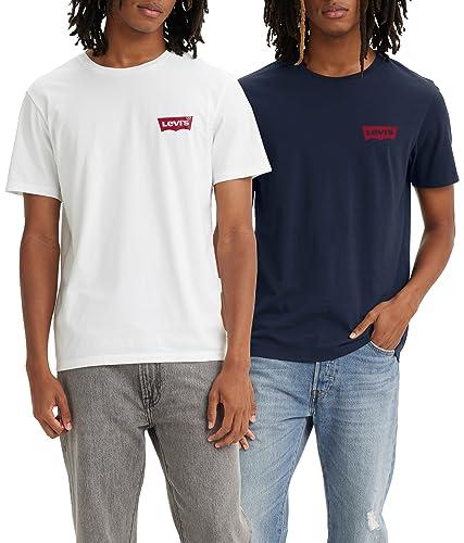 Levi's 2-Pack Crewneck Graphic Tee, T-shirt Uomo, Multicolore ( Chesthit White / Dress Blues ), S