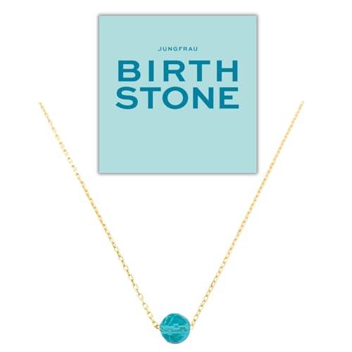 happymaker - Collana da donna in argento 925 placcato oro con pietra preziosa, pietra portafortuna Amazzonite, segno zodiacale Vergine, da agosto a settembre, realizzata a mano in Germania