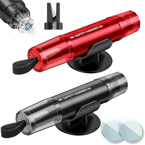 ROELLY 2 Pezzi Taglia Cinture di Sicurezza e Rompivetro per Auto, Martello di Emergenza, Strumento di Salvataggio di Emergenza 2 in 1, Rompi Vetro Auto Emergenza, Accessori per La Fuga (Nero + Rosso)