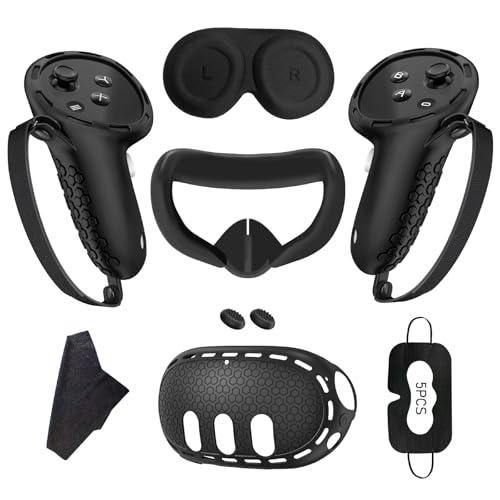 Set di Accessori Protettivi per Meta Quest 3 Silicone,2 Pezzi Custodia Controller,Copertura per Visore VR,Maschera per Viso,Copriobiettivo,Impugnature per Pollice×2,Maschere per Occhi×5