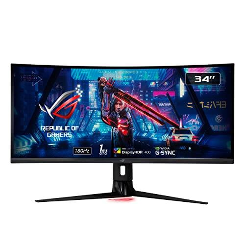 ASUS ROG Strix XG349C Monitor Gaming Curvo 34”, UWQHD (3440x1440), Fino a 180Hz, Fast IPS, Tempo Di Risposta 1ms, USB-C, G-SYNC, DisplayHDR 400, ELMB, Posizione Regolabile, Nero