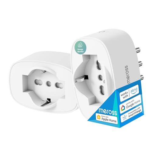 Meross Presa WiFi Italiana, Presa Smart (Type C, F, L) con Monitoraggio Energia, Presa Intelligente Compatibile con Apple HomeKit, Alexa e Google Home, Controllo Remoto, 3840W, 16A, 2,4GHz, 2 Pezzi