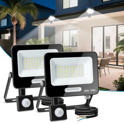 Aigostar- 30W Faretto Led da Esterno con Sensore di Movimento, Faro LED Esterno, 2750LM, Bianco Freddo 6500K, IP65 Impermeabile, Faretti LED per Giardino, Cortile, Patio, Garage, Confezione da 2