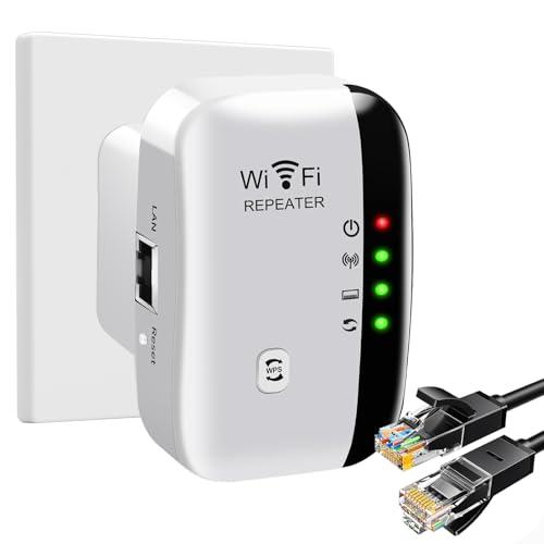Ripetitore WiFi 2.4 GHz, Wifi Extender 300Mbp/s con 360° Copertura, Ripetitore Wi-Fi Esterno con porta Ethernet e cavo RJ-45 Compatibile con Tutti i Wi-Fi Dispositivi