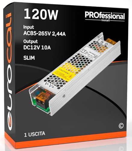 Eurocali 1x Alimentatore per Strisce LED e dispositivi vari per Uso Interno potenza di 120 Watt in 220V out 12V in Metallo