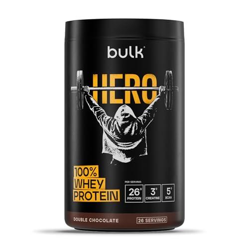 Bulk Hero Whey Proteine in Polvere | Doppio Cioccolato | 910g | 26g Proteine + 3g Creatina | 5g BCAA | Basso Zucchero | Assorbimento Rapido | Isolato, Idrolizzato & Concentrato