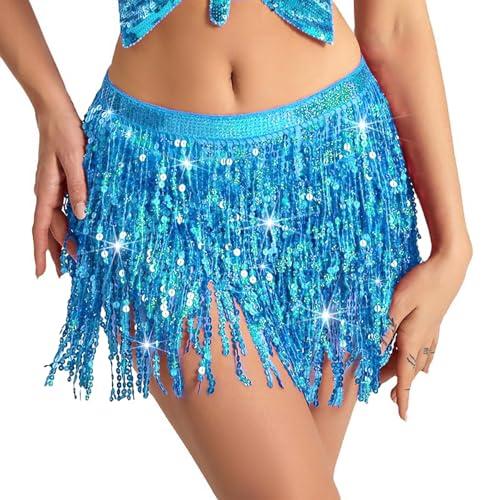 Baisdan Gonna con Paillettes Nappe, Gonna Danza del Ventre per Festival Club Rstate Spiaggia Mini Gonne Azzurro