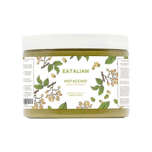 EATALIAN by AMZ BETTER Crema di Pistacchio, Deliziosa Crema Spalmabile dal Gusto Dolce e Unico, Ideale su Pane, Perfetta con del Gelato, Ottima per Dubai Chocolate, 500 gr Made in Italy