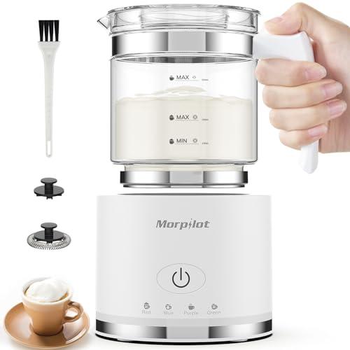 Milk Frother, Morpilot Montalatte Elettrico in Vetro, 4 in 1 Funzione, Bello da Vedere, Capacità 250ml Cappuccino o 500 ml Latte Caldo, Design Diviso, Bianco