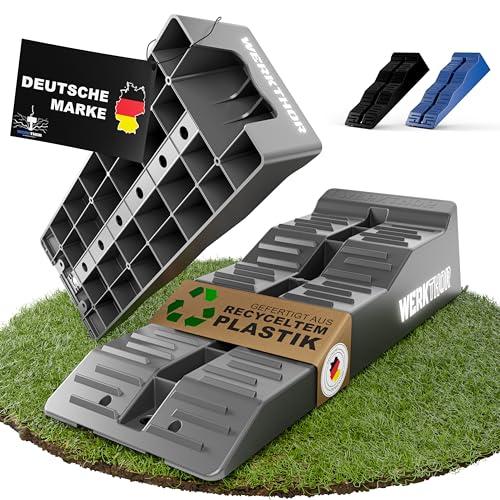 WERKTHOR Cunei per Camper [Grigio Set 2 Pezzi] | Cunei Livellatori Camper fino 5T per Roulotte Van | Pedane Auto Sollevamento Resistenti Antiscivolo Ogni Superficie
