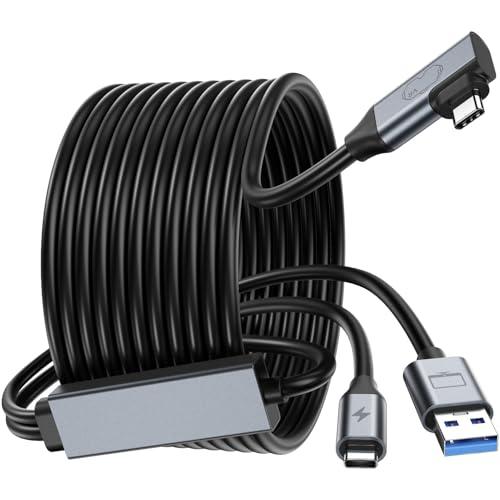 GlasFlength Cavo Link 5M per Cuffie VR, Cavo di Collegamento con Trasferimento Dati da 5 Gbps Link Cable USB 3.0 a Type-C Intrecciato in Nylon Compatibile con Quest 2/3/Pro, Pico 4/Pro (Nero)