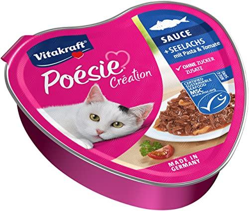 Vitakraft Poésie Création, alimento umido gatto, alimento umido gatto in salsa, con merluzzo carbonaro, con pasta e pomodoro, senza l’aggiunta di zuccheri e cereali (1x 85g)