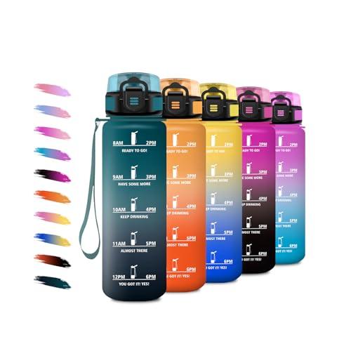Borraccia 1 Litro, Bottiglia Motivazionale con Scala Temporale, con Filtro, Facile da Trasportare, Borraccia a Prova di Perdite, Bottiglia Palestra per Campeggio, Corsa, Viaggio, Bicicletta, Yoga