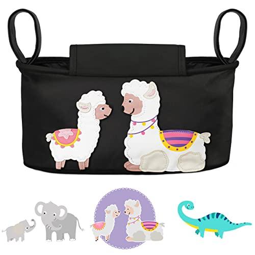 GLÜCKSWOLKE Borsa per Passeggino - 12 Motivi I Organizer per Carrozzina Neonato I Portaoggetti con Dispenser per Salviette I Universale Organizzatore Bambini Bambina I Motivo Alpaca (colore nero)