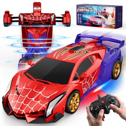 Macchina Telecomandata con Luci LED Occhi & Sotto, 2.4GHz & 360°Deriva Trasform Robot Giocattolo Gioco per Bambino 3-12 Anni, Macchinina Radiocomandata Giochi Regalo Bambini 3 4 5 6 7 8 9 Anni Maschio