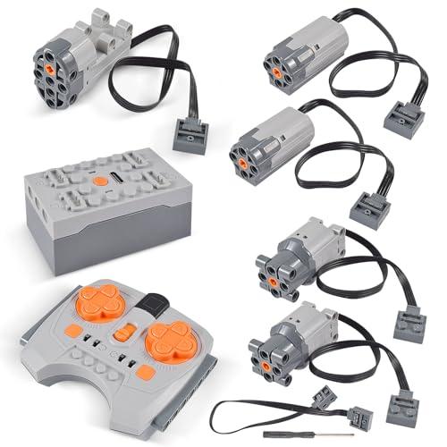 AUEJACKY Power Functions Set di 8 pezzi motore elettrico giocattolo con funzione di alimentazione, accessori con motore, telecomando, scatola della batteria, servomotore, cavo di estensione con molti