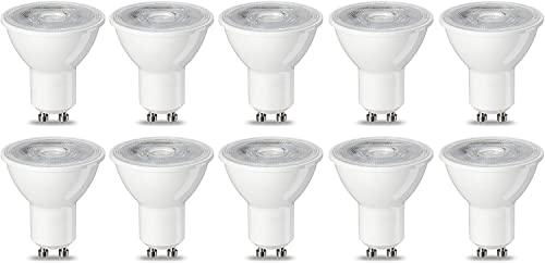 Amazon Basics Confezione da 10 faretti LED GU10, 4.7 W (equivalente a 50 W), luce bianca calda, non dimmerabili